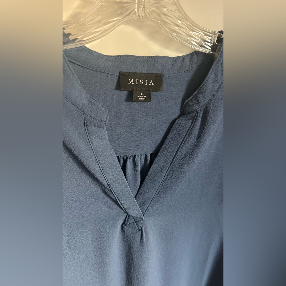 🕶️MISIA Boutique Blue Tab Sleeve 3/4 Sleeve Popover Top Blouse NWT L - Picture 4 of 8